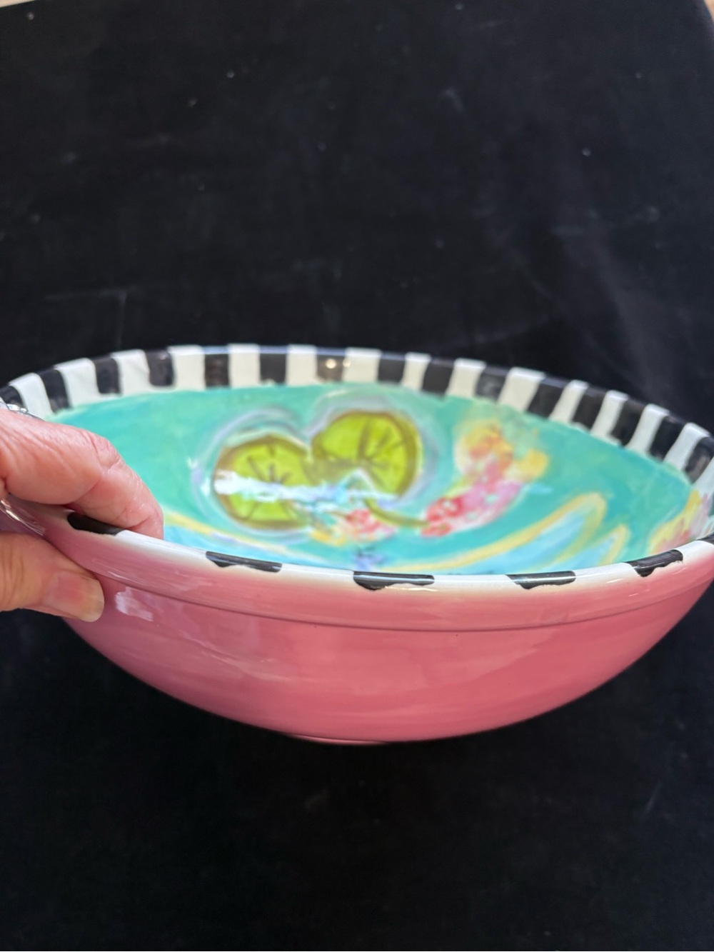 Hand Painted Deep Ceramic “Dragonfly On Mint” 12”x5.5”Original Design